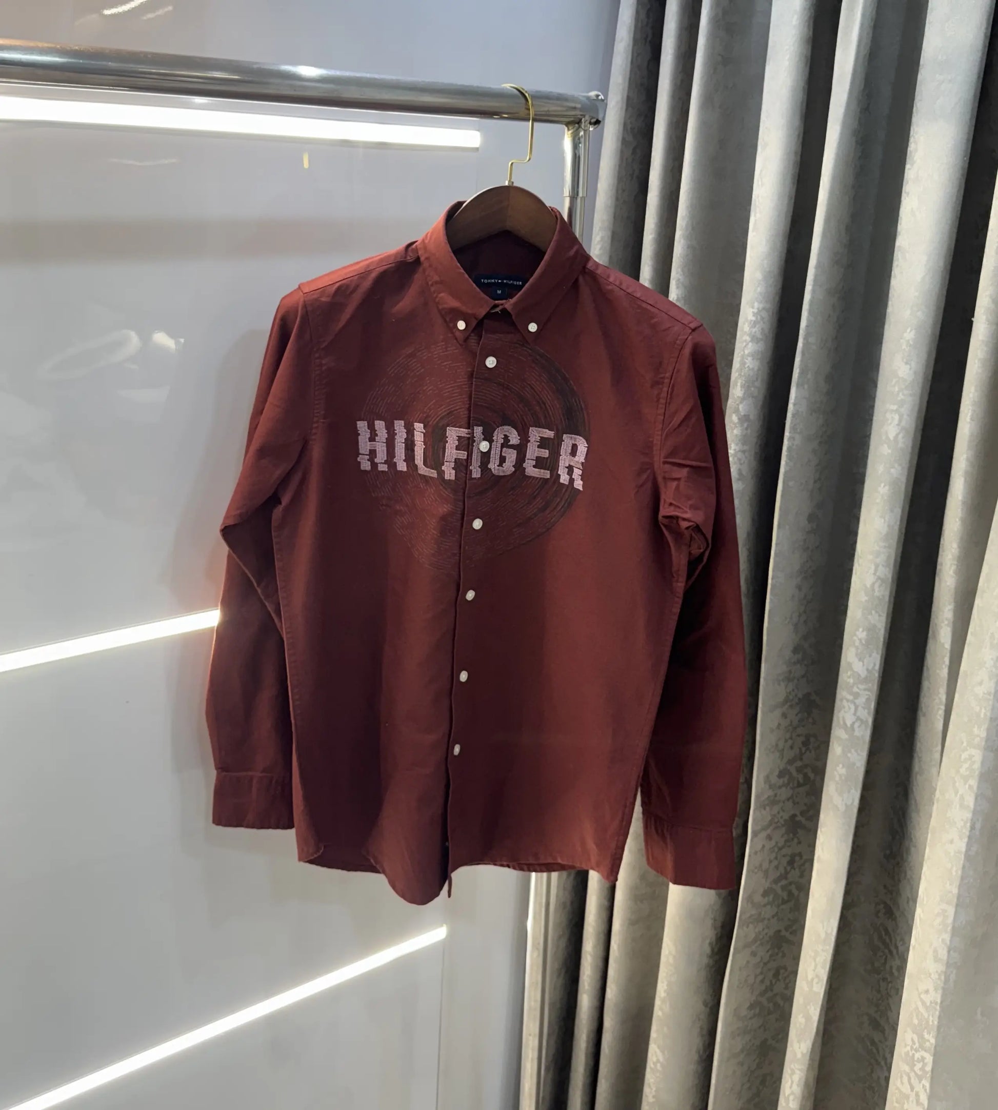 Tommy Hilfiger Maroon Embroidery Logo Work Premium Shirt
