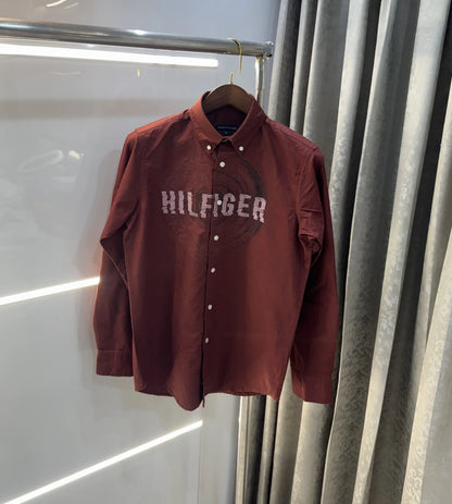 Tommy Hilfiger Maroon Embroidery Logo Work Premium Shirt