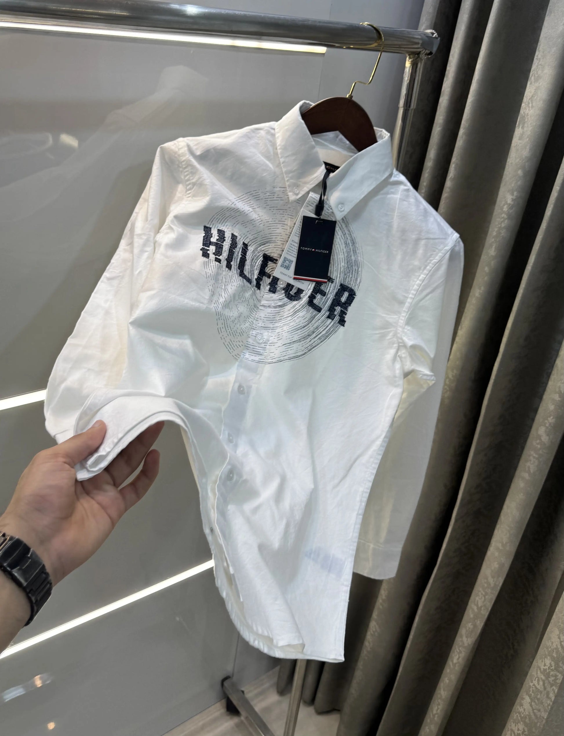 Tommy Hilfiger White Embroidery Logo Work Premium Shirt