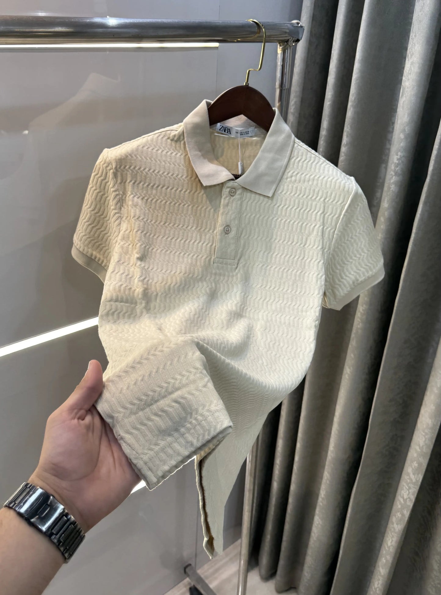 Zar a Beige Premium Knitted Polo T-shirt