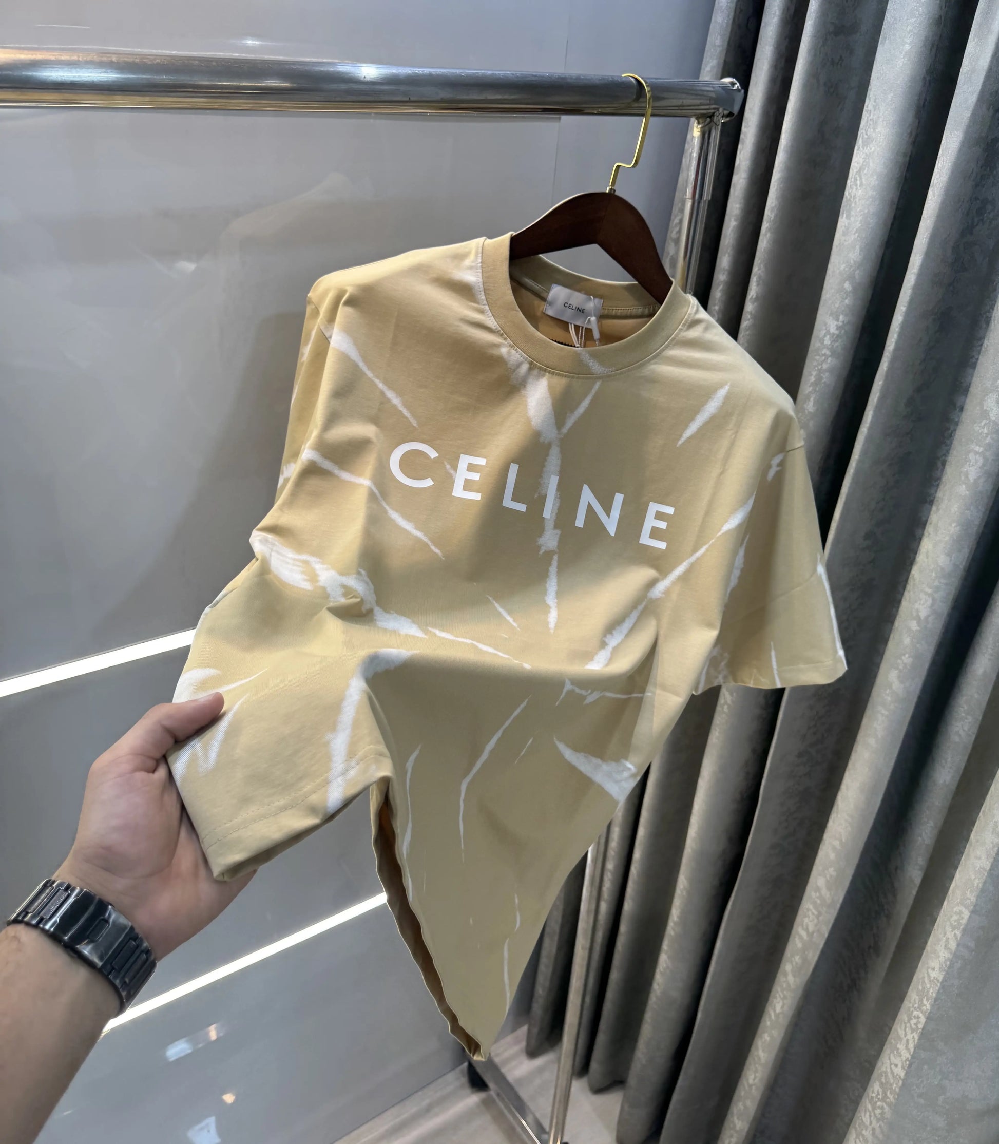 Celine Beige Printed Imported Oversized T-shirt