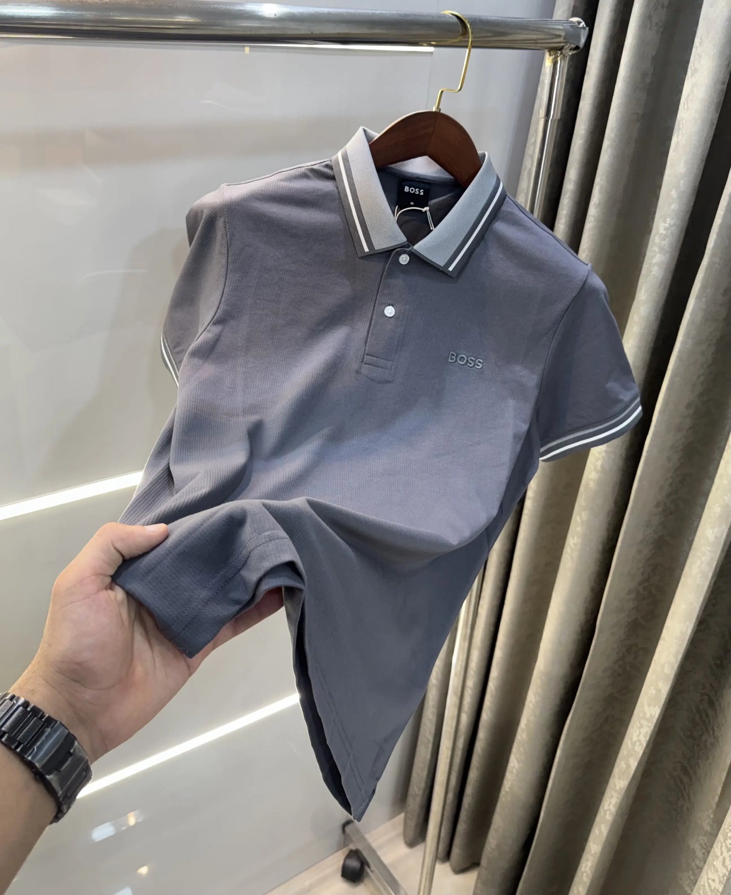 Hugo Boss Grey Embroidery Logo Premium Polo T-shirt