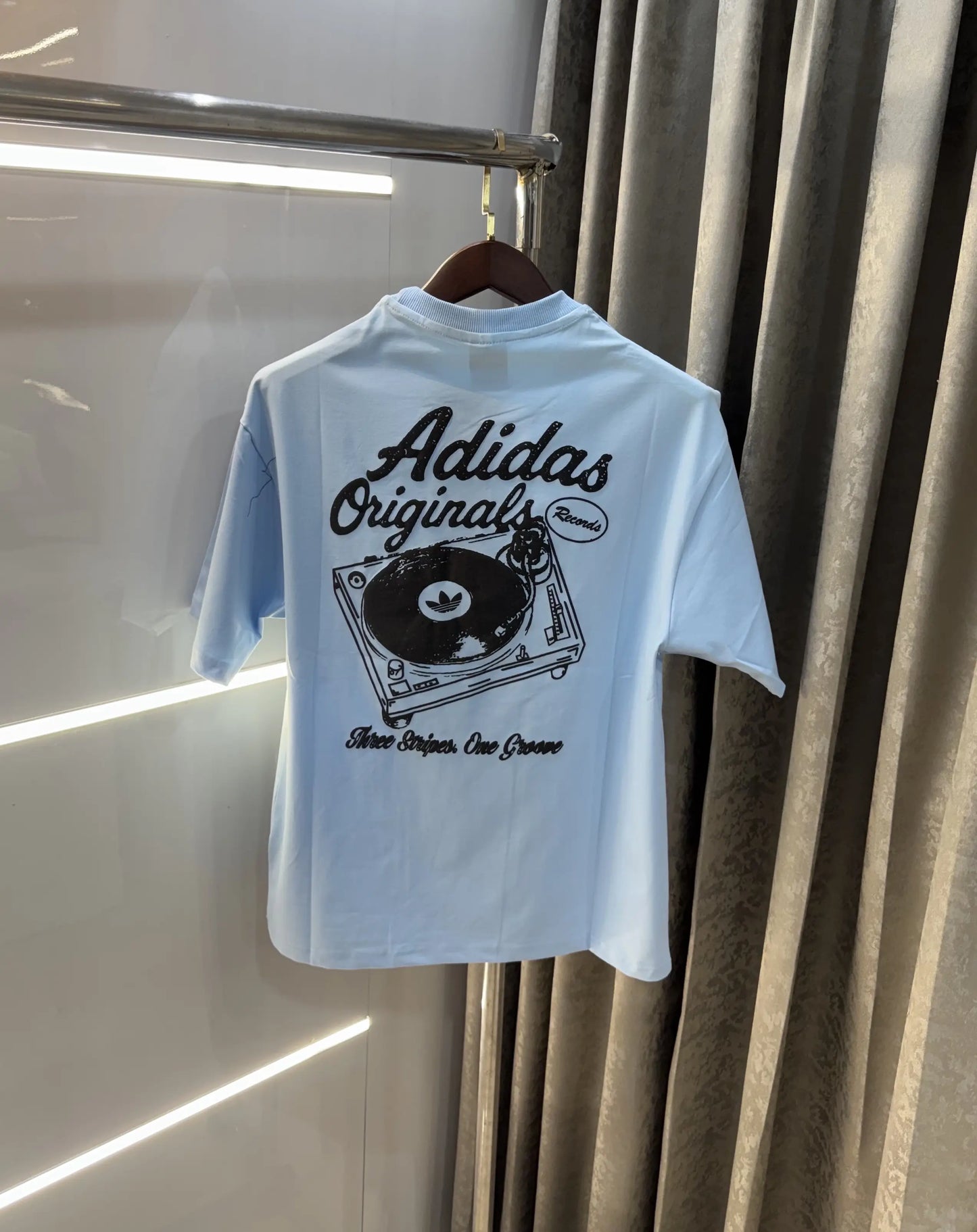 Adidas Sky Blue Logo Print Imported Oversized T-Shirt