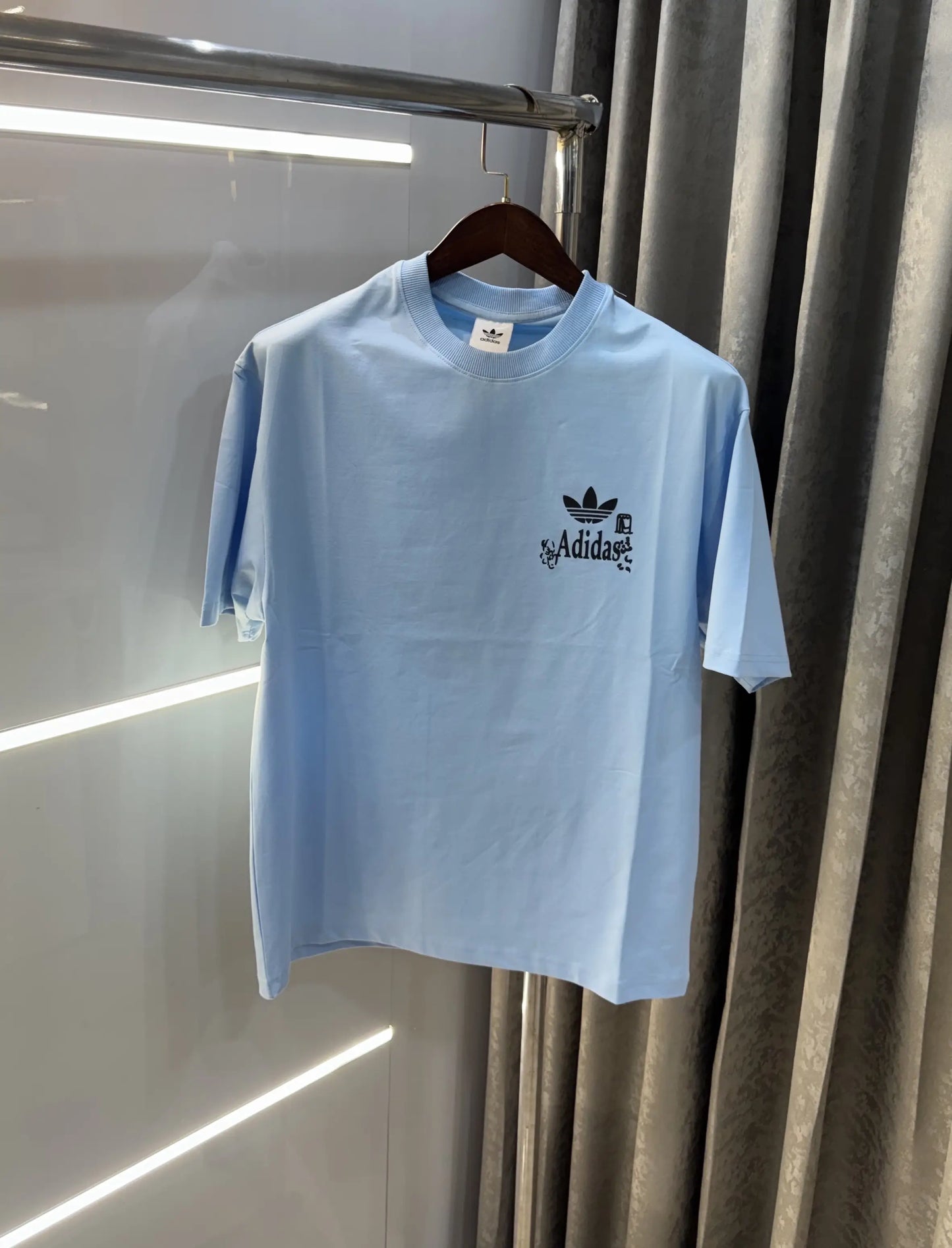 Adidas Sky Blue Logo Print Imported Oversized T-Shirt