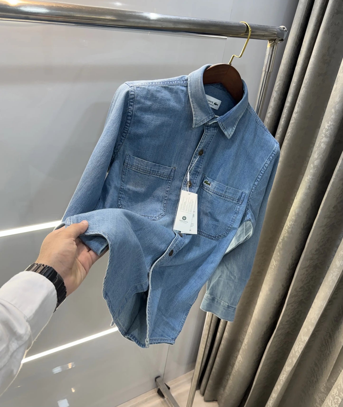 Lacost e Greenish Embroidery Logo Premium Denim Shirt