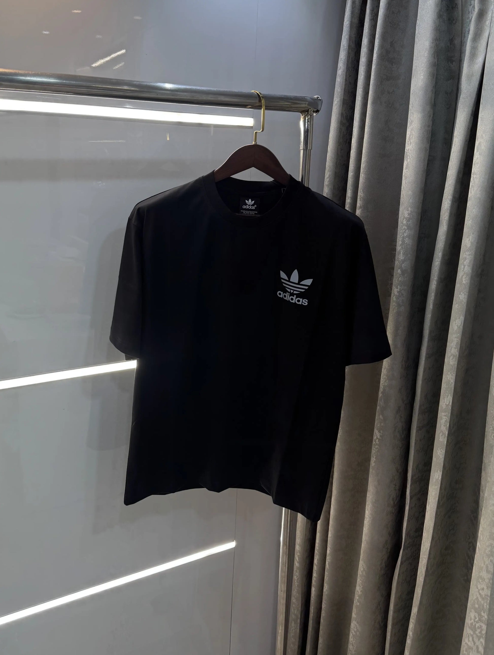 Adidas Black Reflective Logo Print Imported Oversized T-Shirt