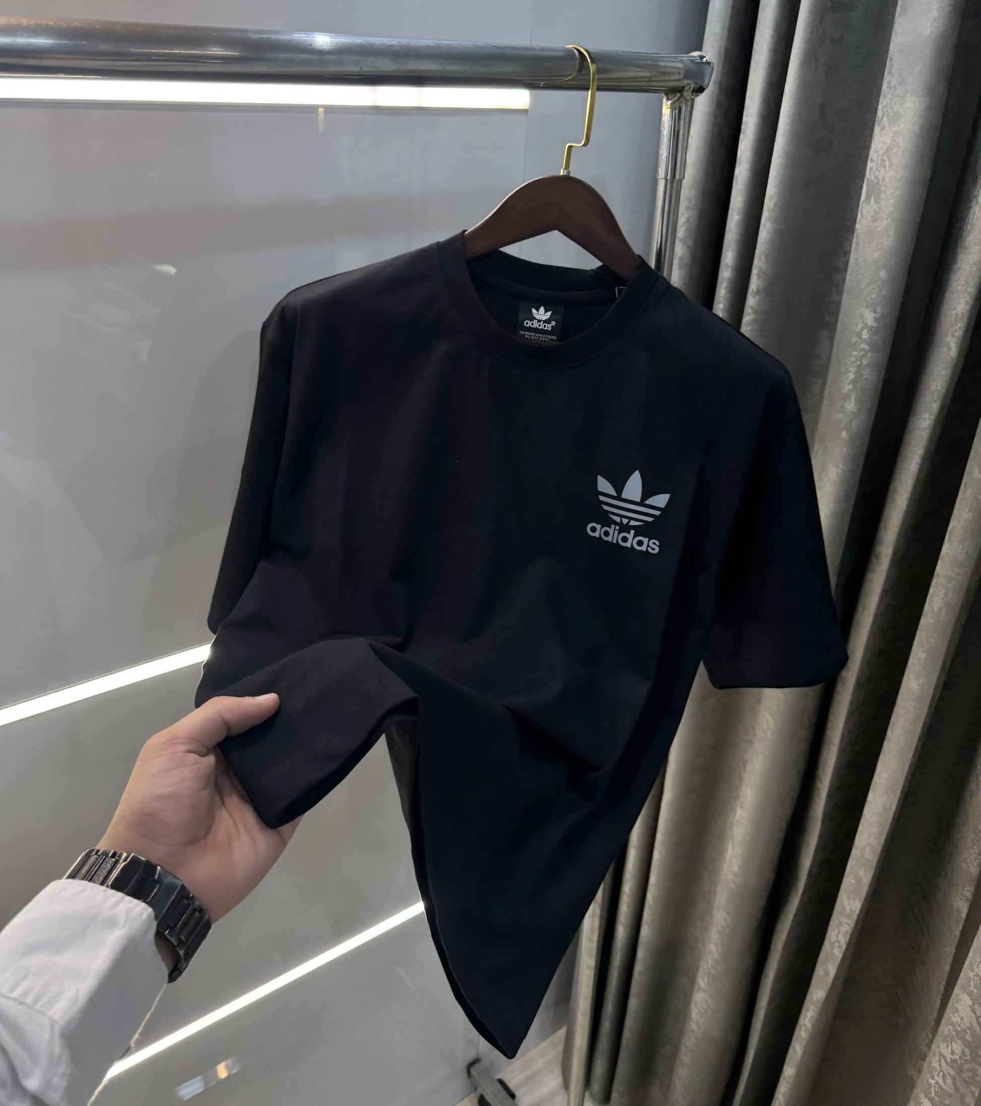 Adidas Black Reflective Logo Print Imported Oversized T-Shirt