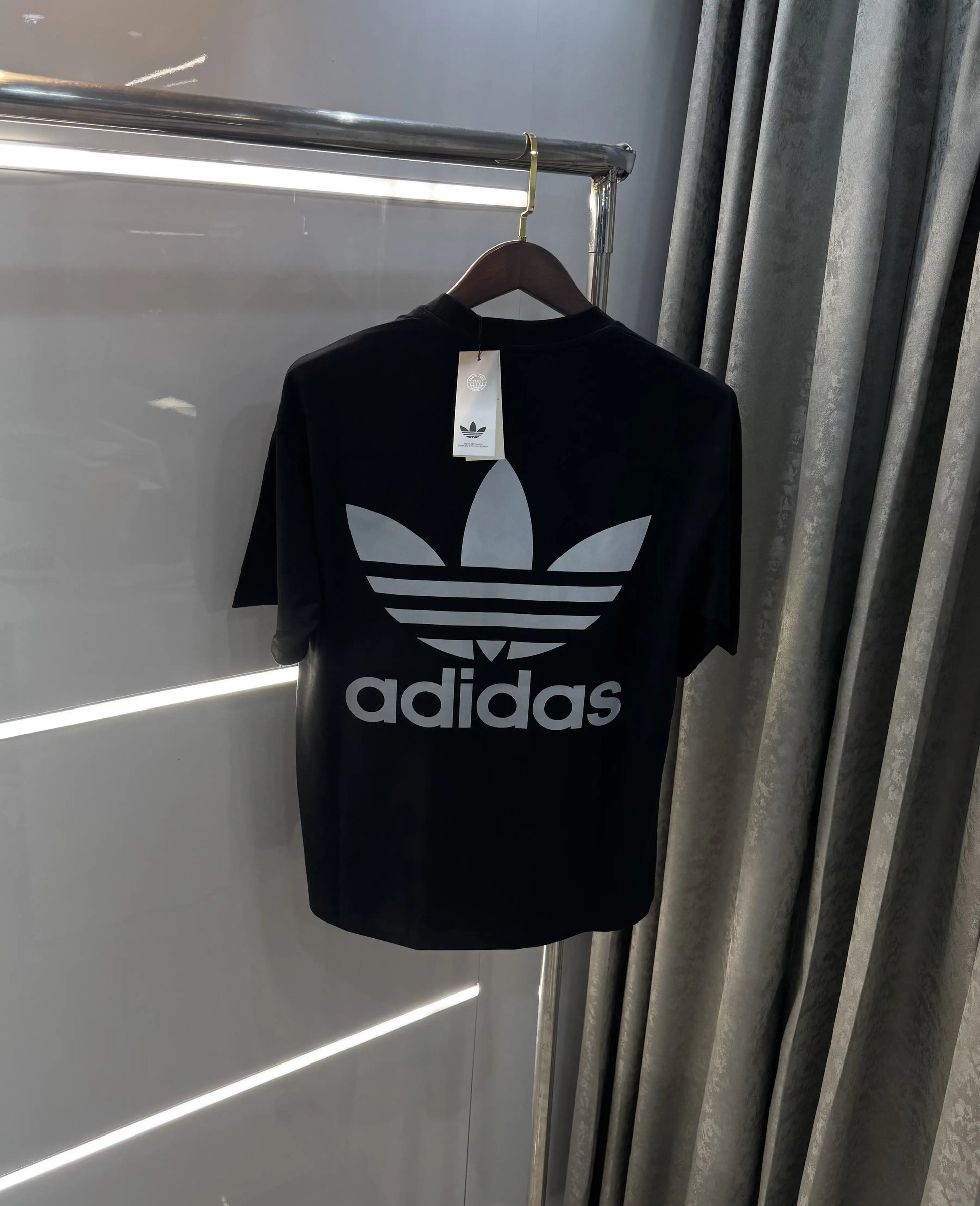 Adidas Black Reflective Logo Print Imported Oversized T-Shirt