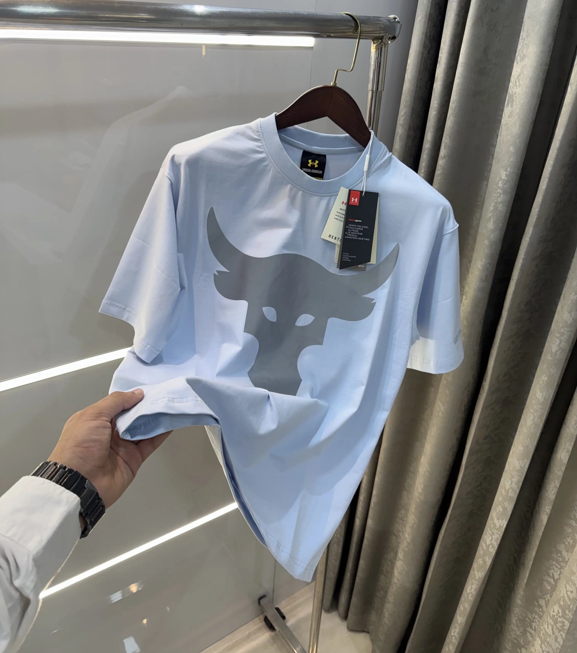 Under Armour Sky Blue Reflective Logo Print Imported Oversized T-Shirt