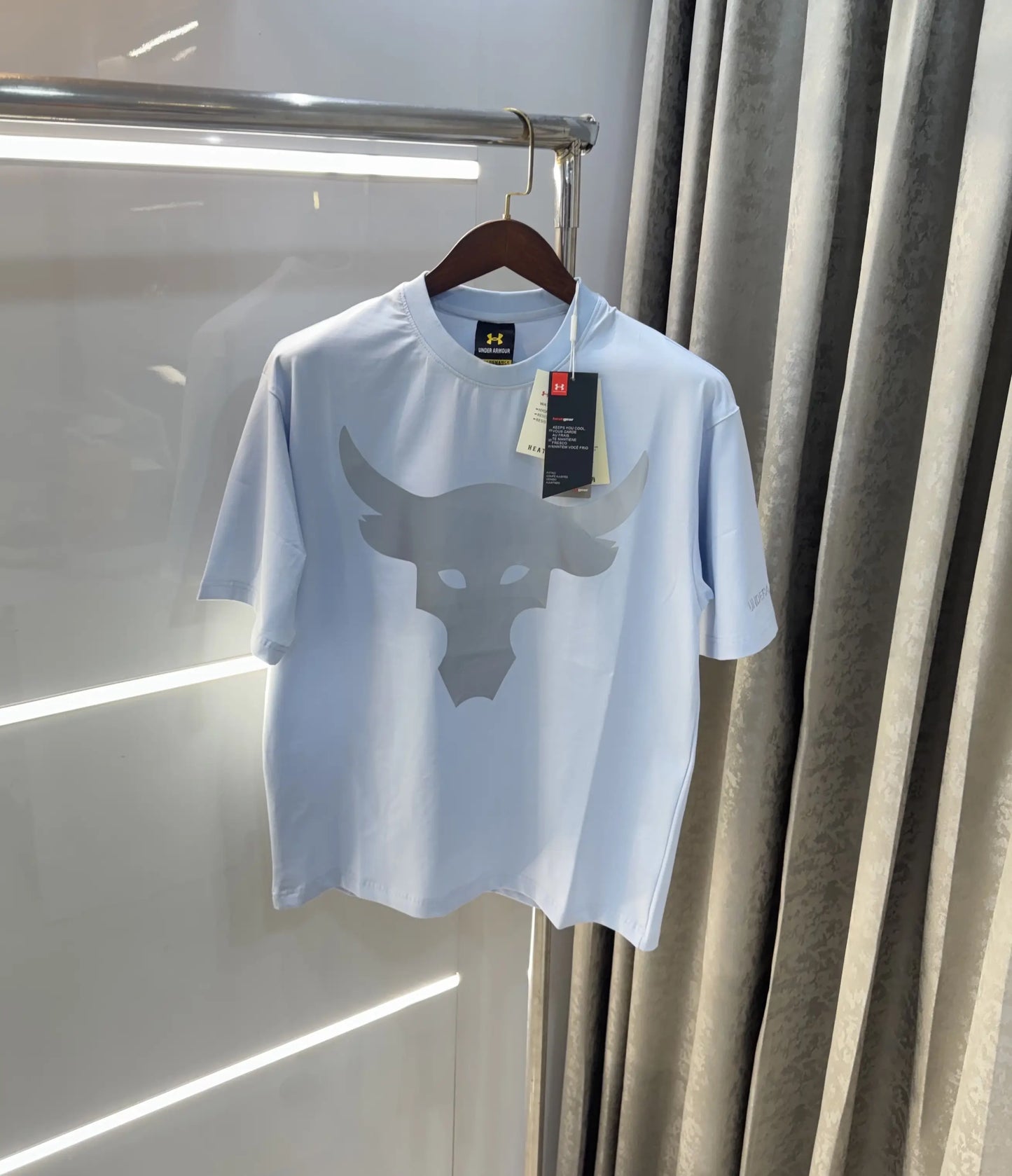 Under Armour Sky Blue Reflective Logo Print Imported Oversized T-Shirt