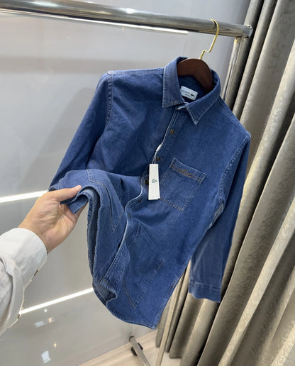 Lacost e Dark Blue 2  Embroidery Logo Premium Denim Shirt