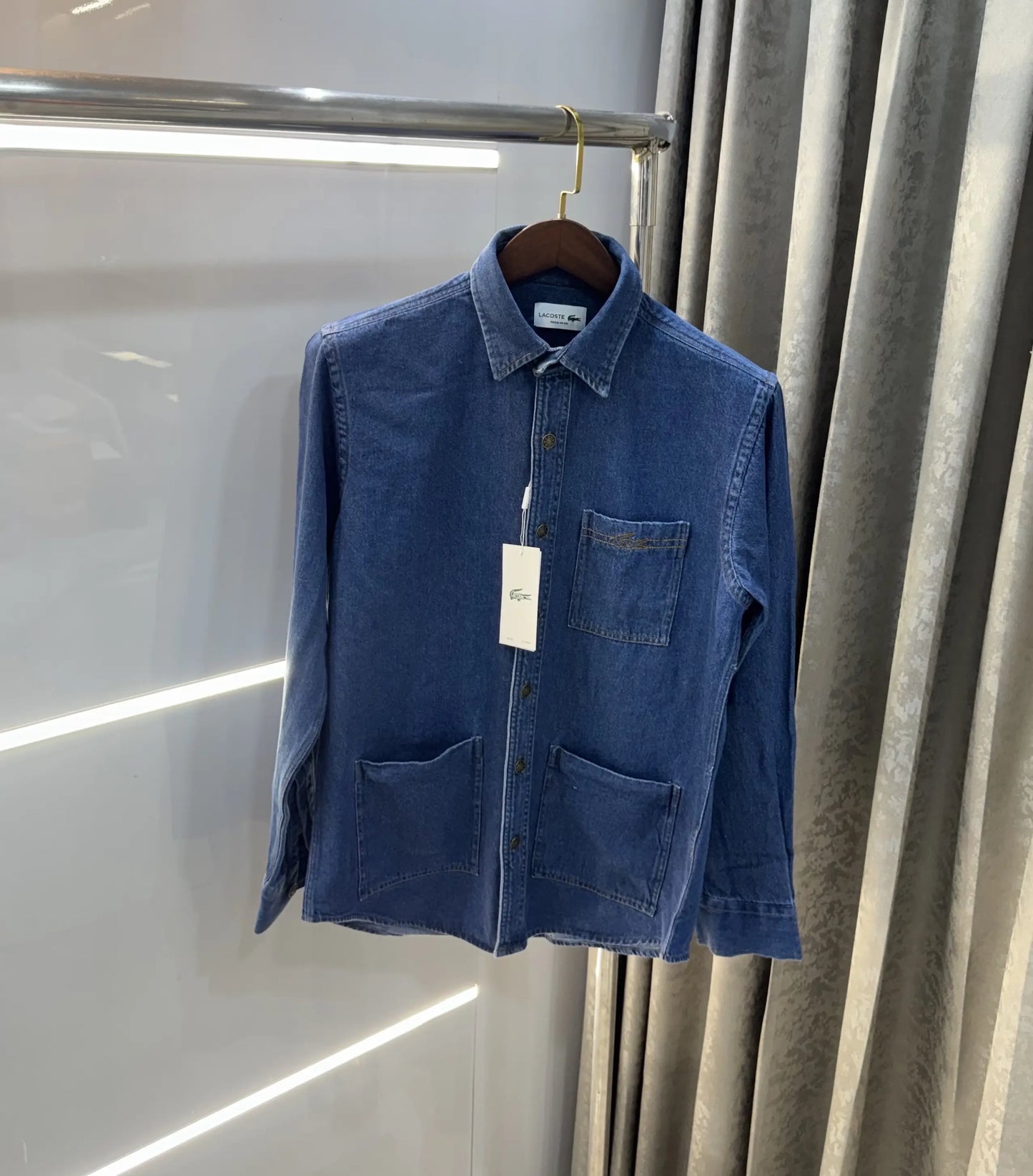 Lacost e Dark Blue 2  Embroidery Logo Premium Denim Shirt