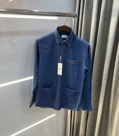 Lacost e Dark Blue 2  Embroidery Logo Premium Denim Shirt