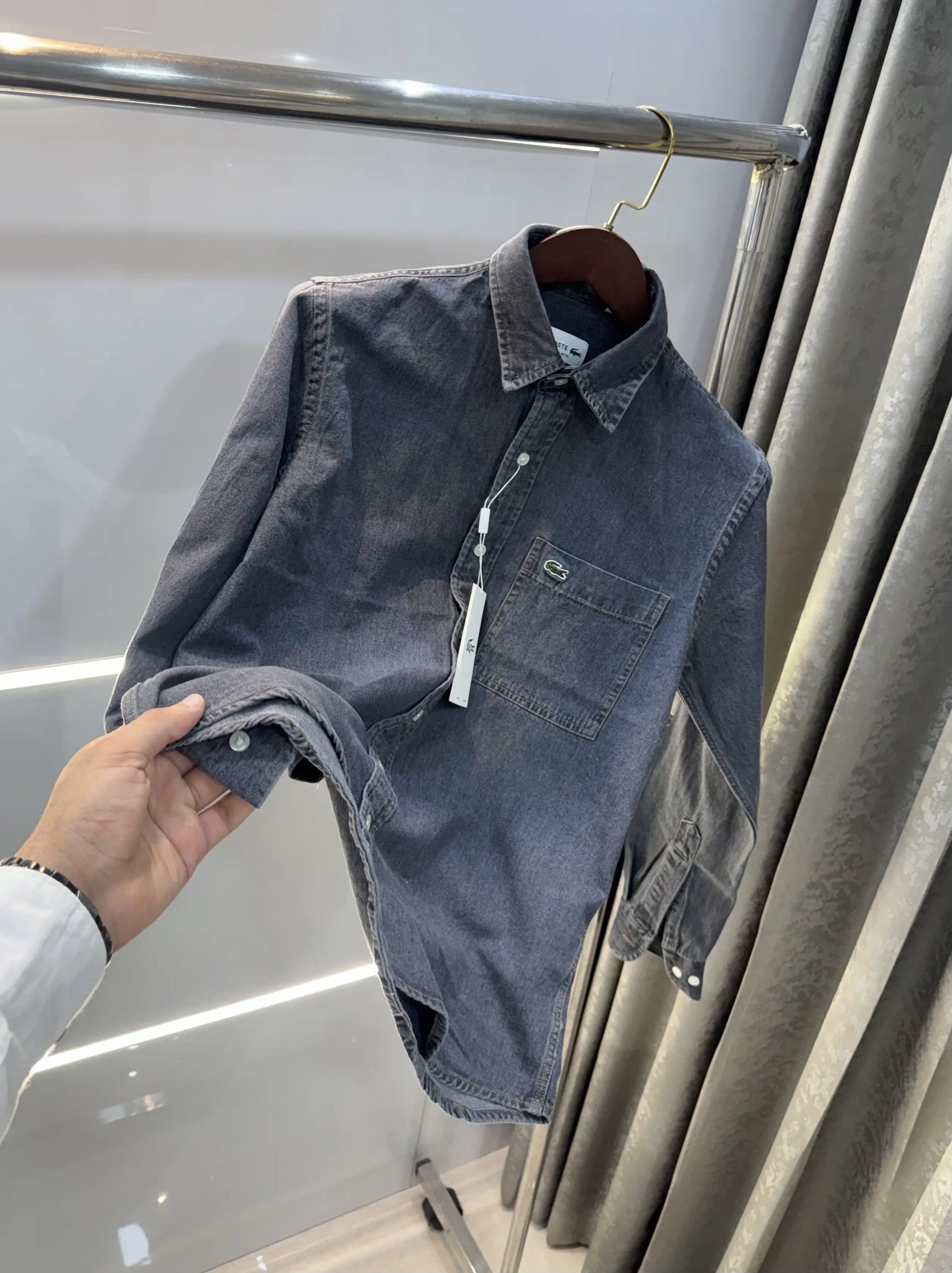 Lacost e Carbon Black Embroidery Logo Premium Denim Shirt