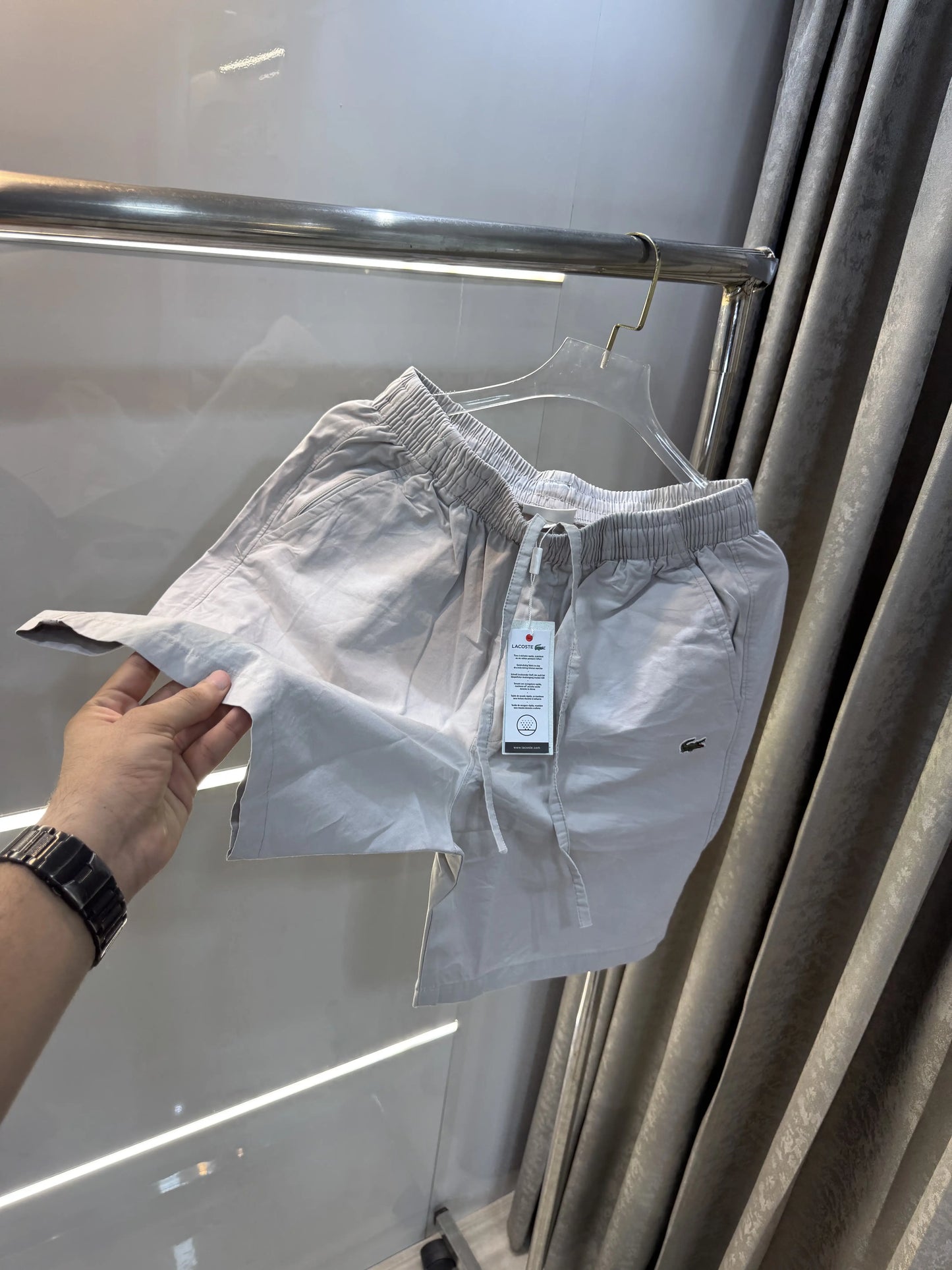 Lacoste Light Grey Embroidery Logo Premium 🩳Shorts