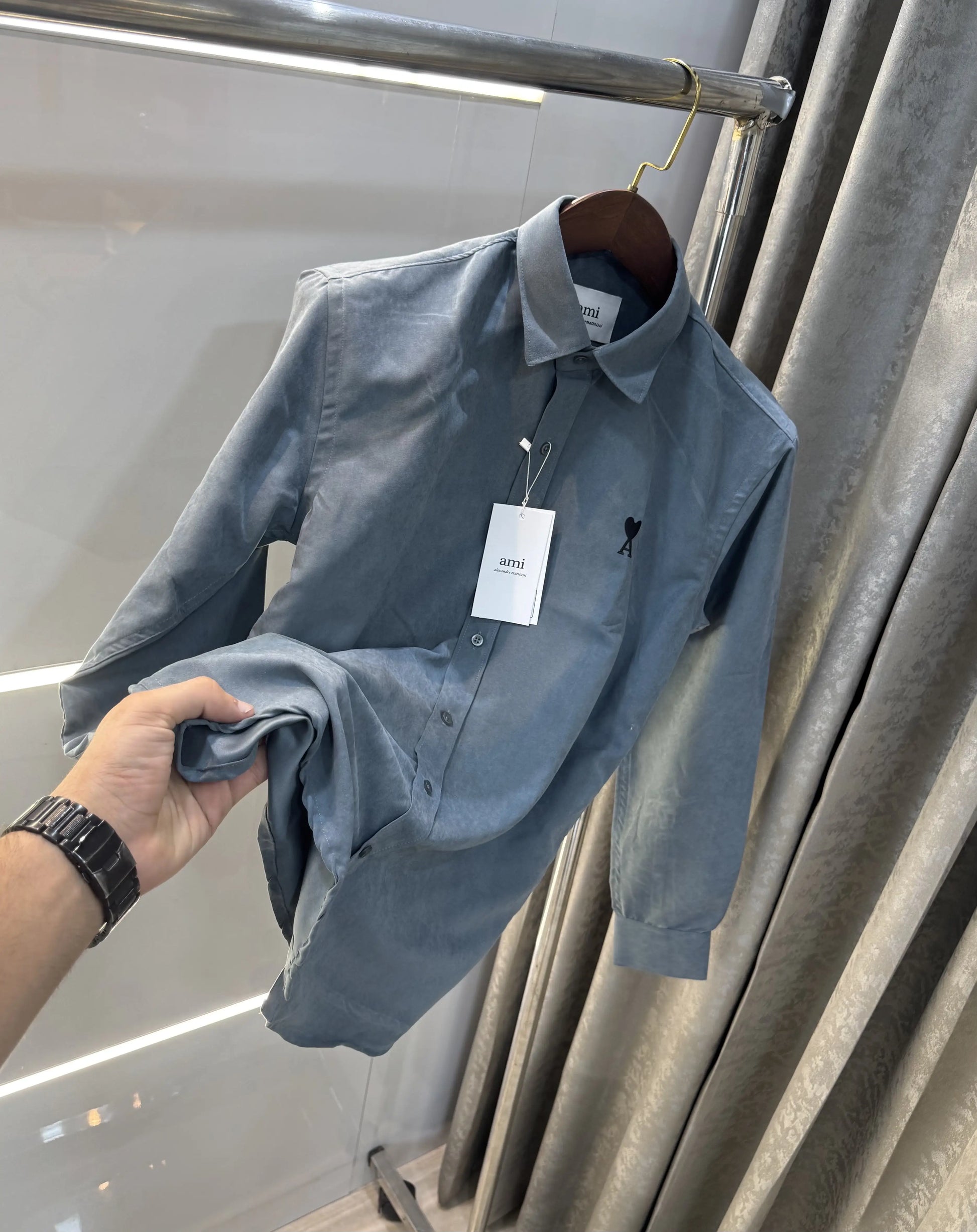 Ami Paris Dark Grey Embroidry Logo Premium Shirt