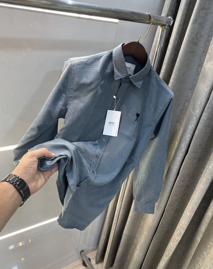 Ami Paris Dark Grey Embroidry Logo Premium Shirt
