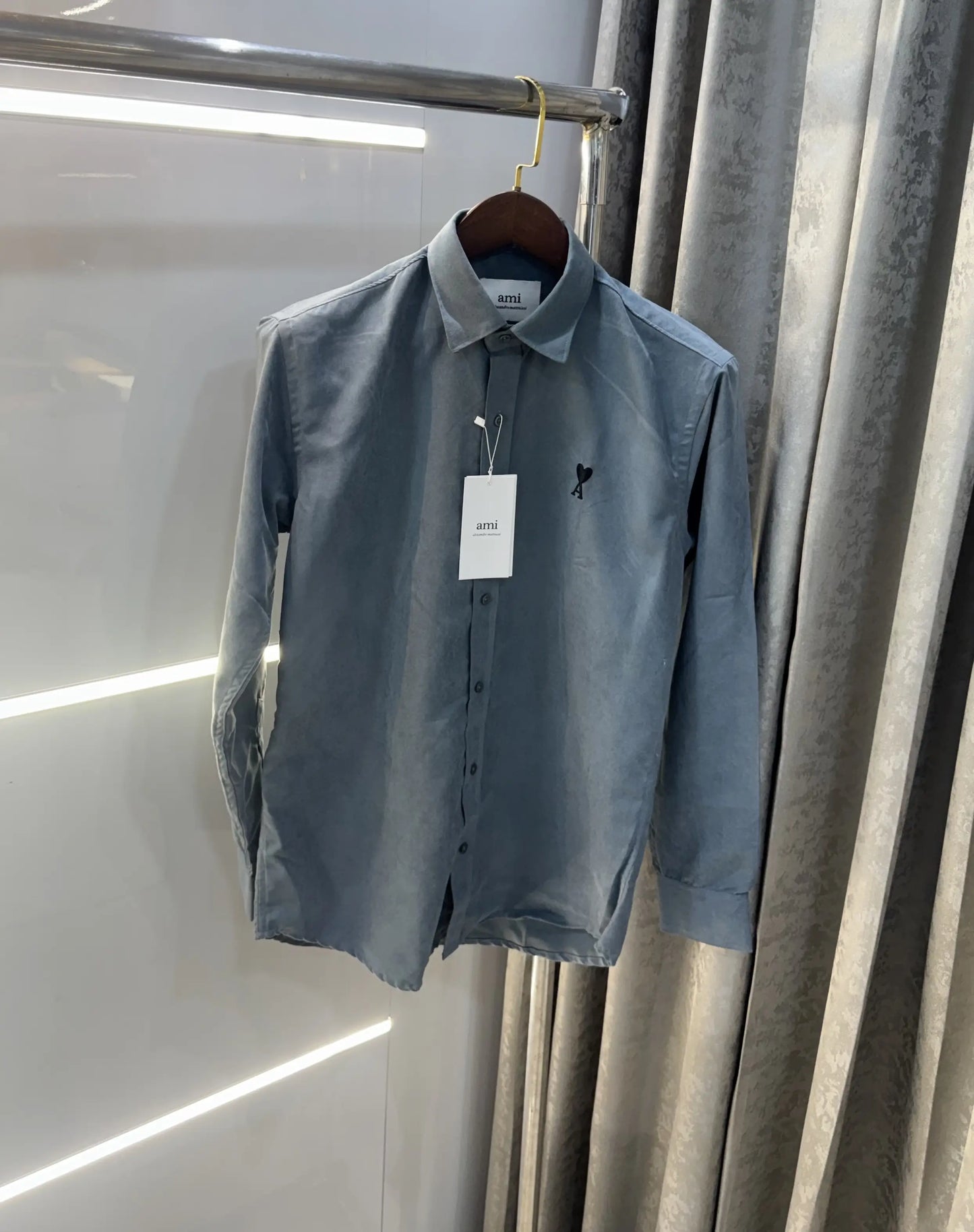 Ami Paris Dark Grey Embroidry Logo Premium Shirt
