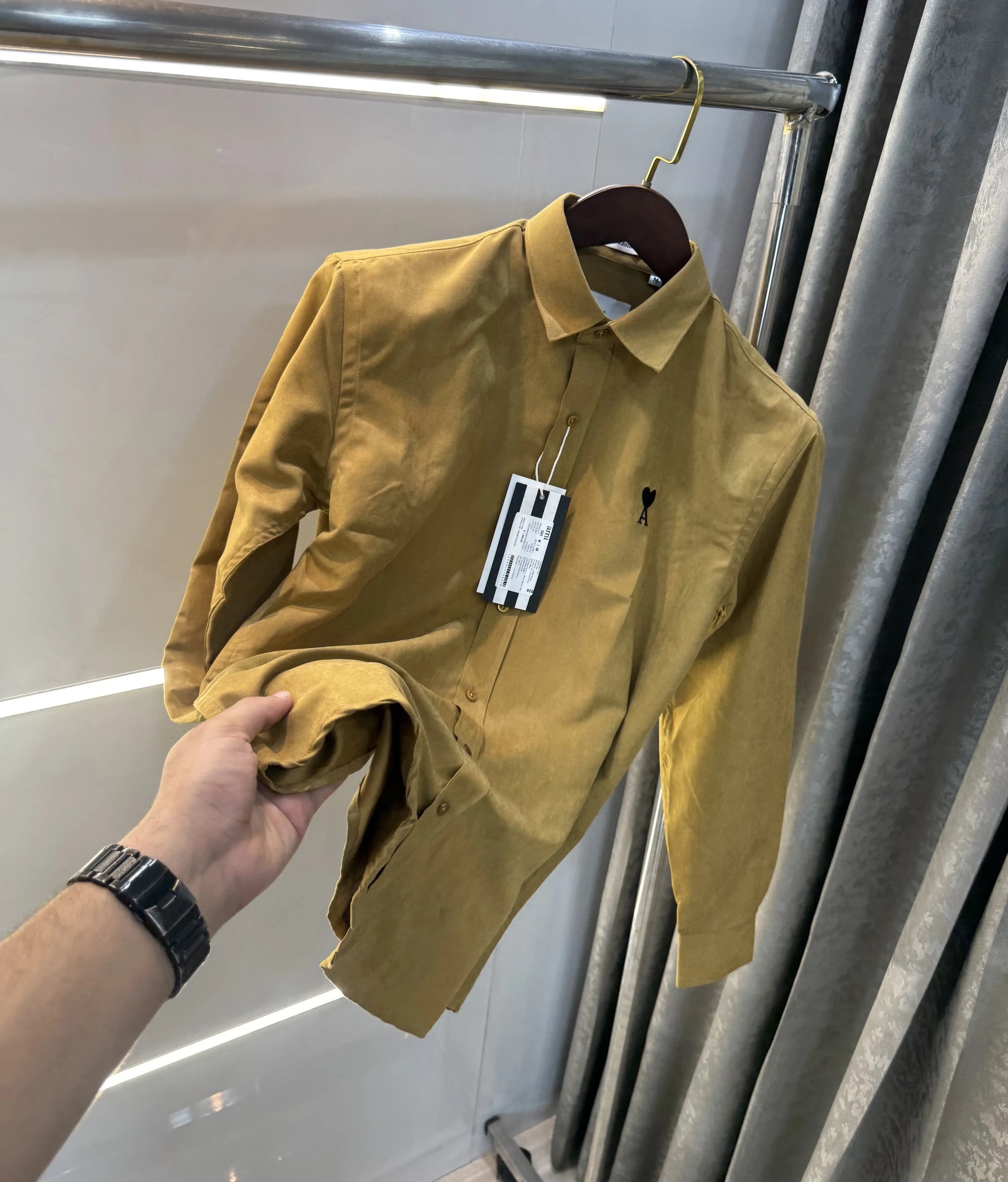 Ami Paris Mustard Embroidry Logo Premium Shirt