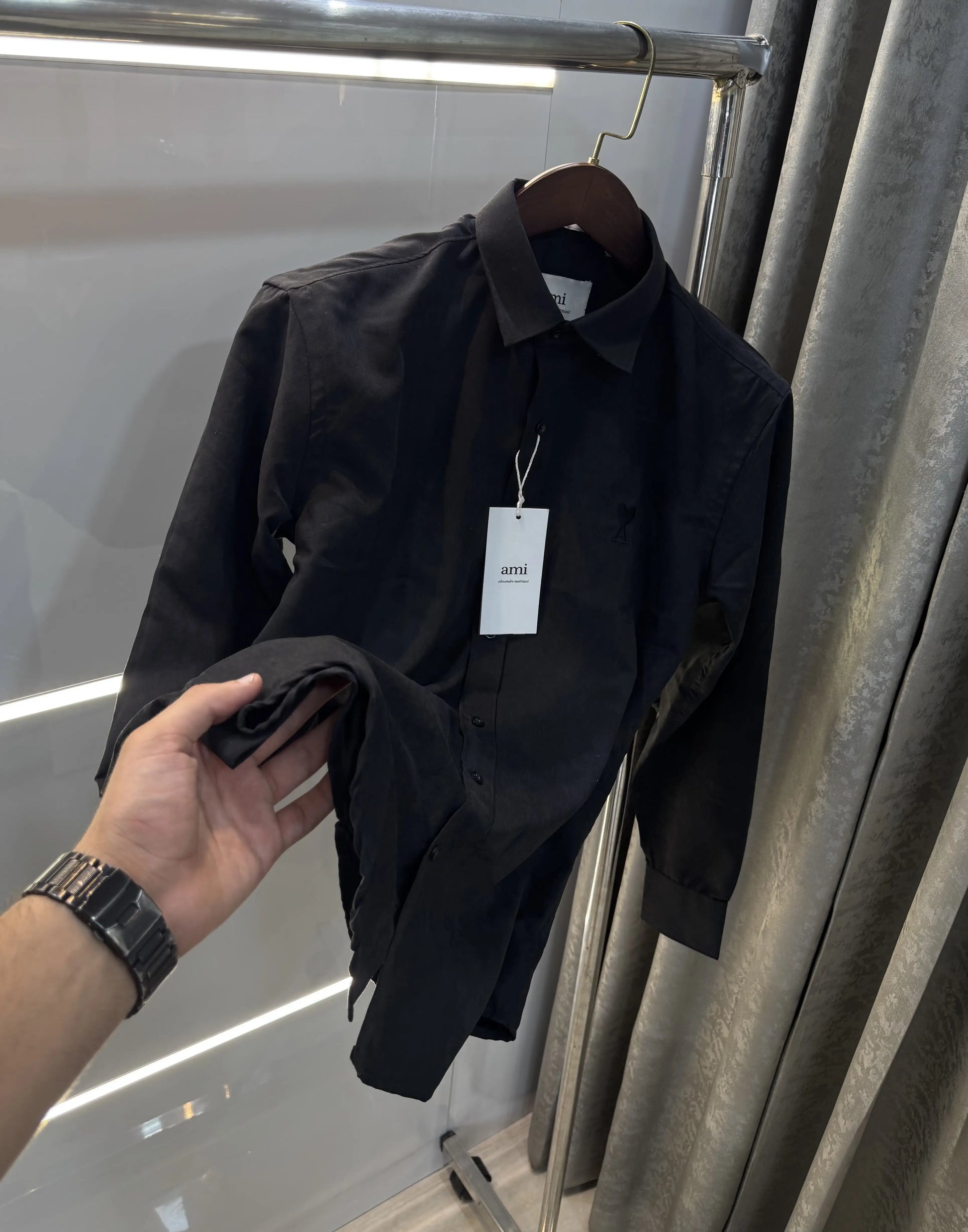 Ami Paris Black Embroidry Logo Premium Shirt
