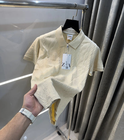 Zar a Cream Imported Knitted Polo T-Shirt With Box