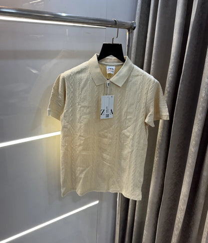 Zar a Cream Imported Knitted Polo T-Shirt With Box