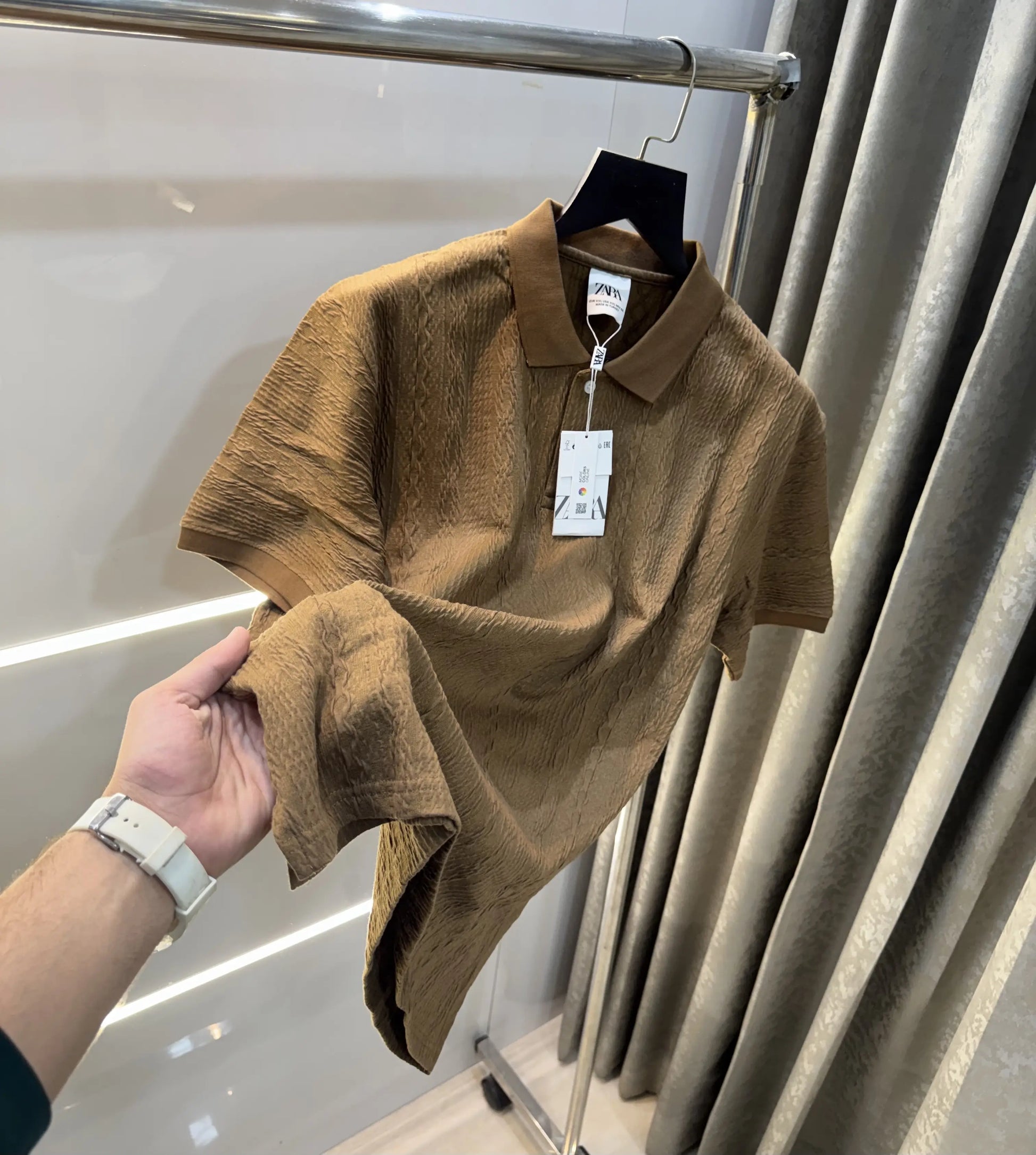 Zar a Brown Imported Knitted Polo T-Shirt With Box