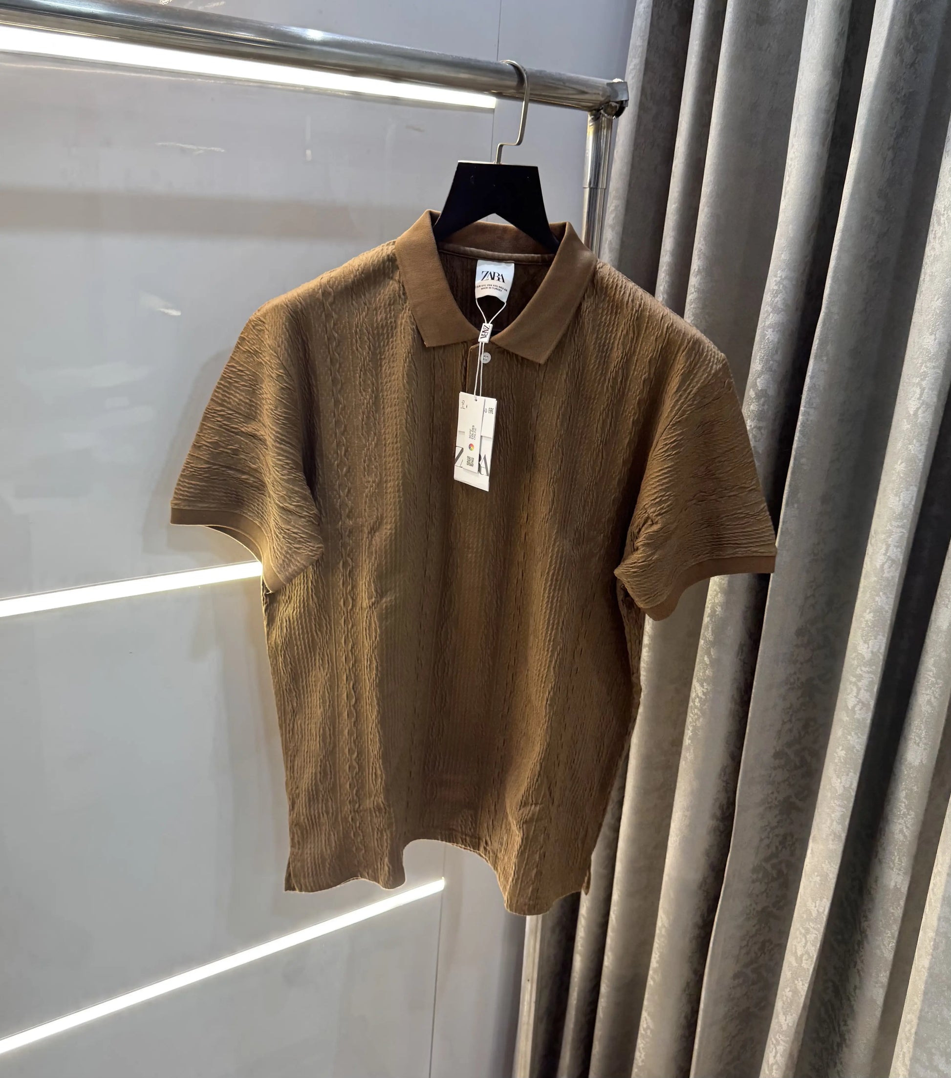 Zar a Brown Imported Knitted Polo T-Shirt With Box