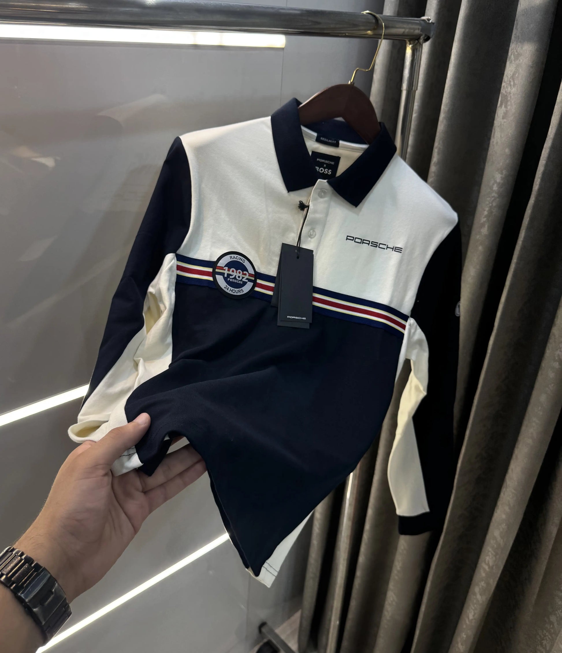 Hugo  Boss Cream Logo Work Premium Full Sleeve Polo T-Shirt