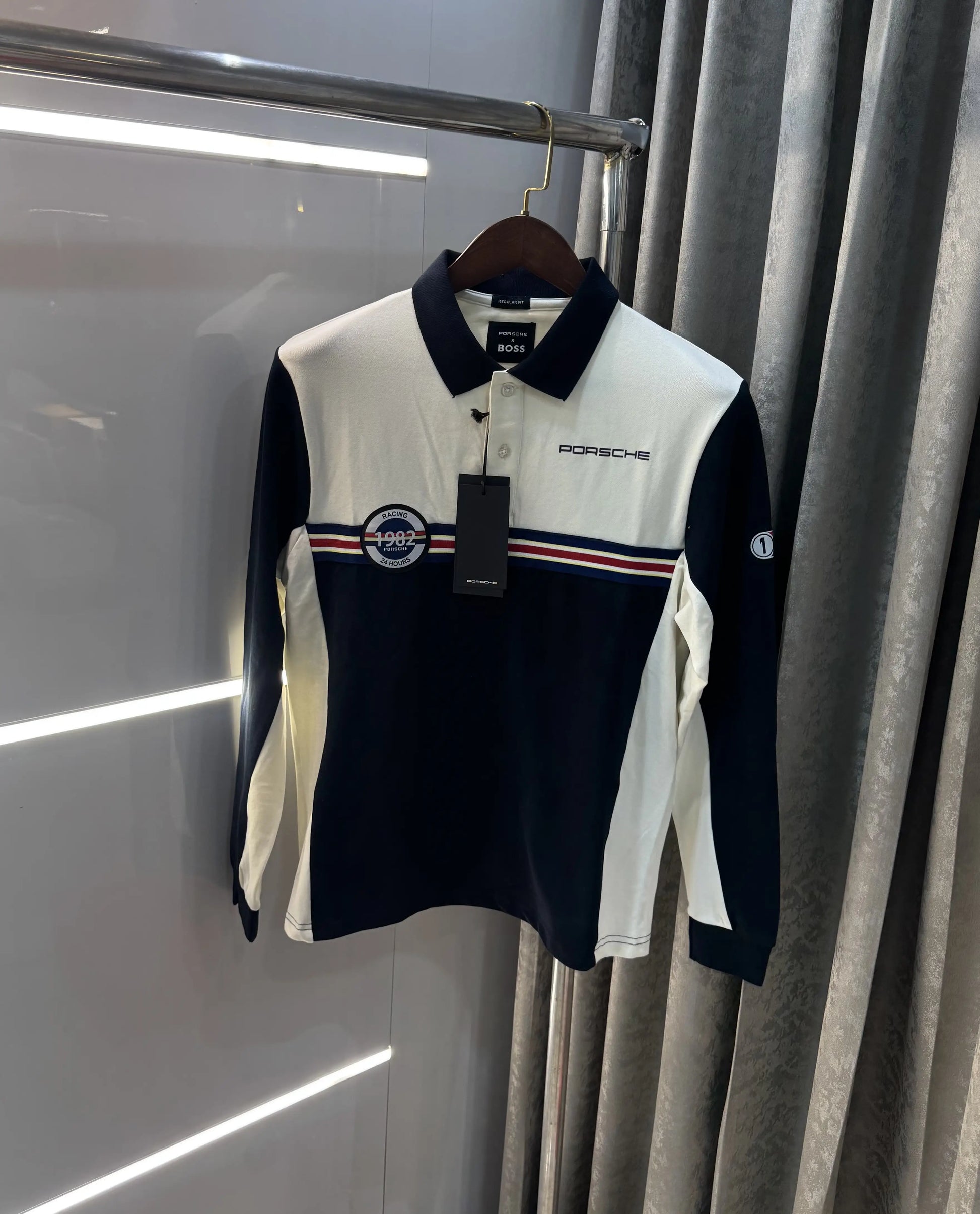 Hugo  Boss Cream Logo Work Premium Full Sleeve Polo T-Shirt