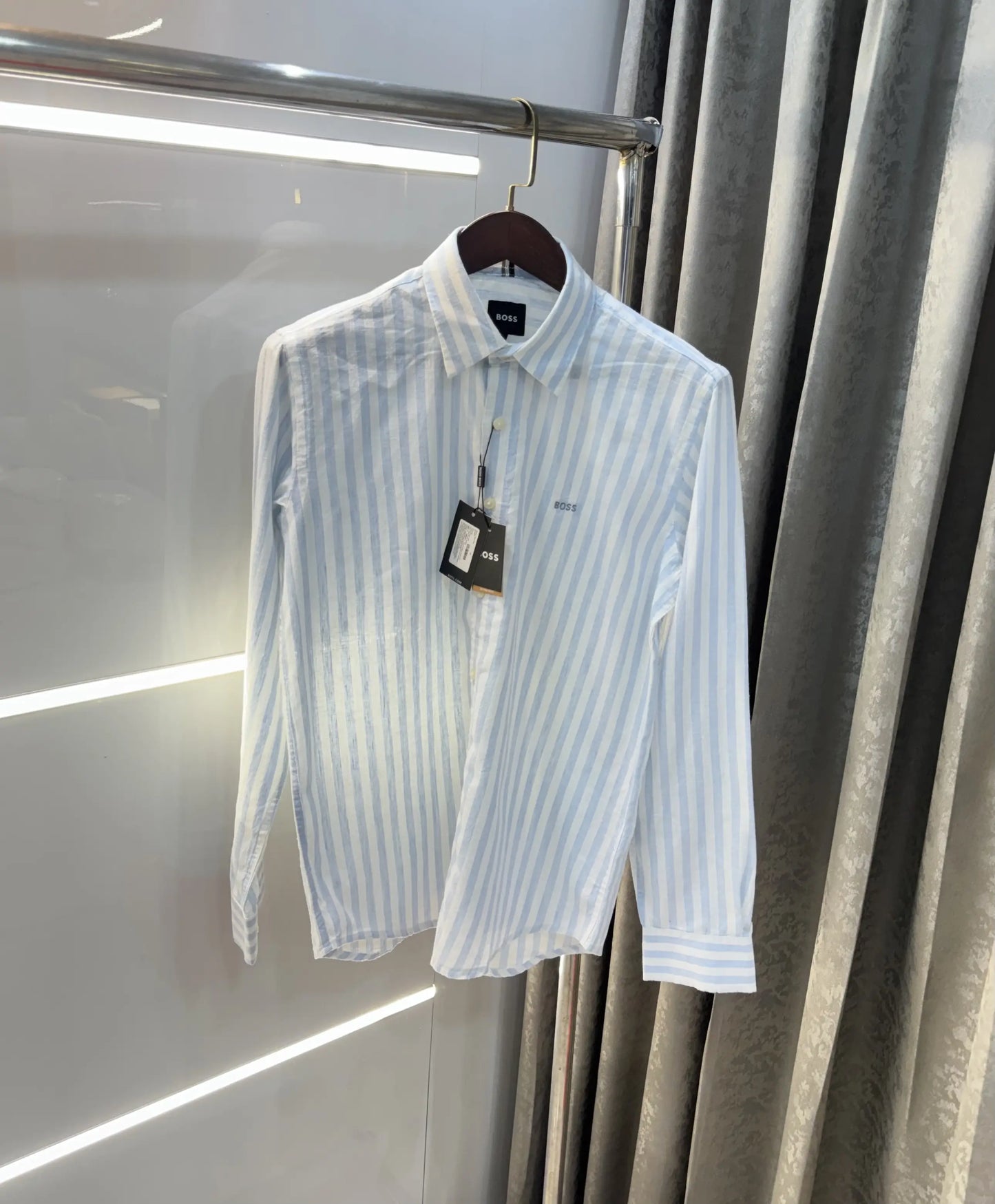 Hugo Boss Sky Blue linen Stripes Premium Shirt